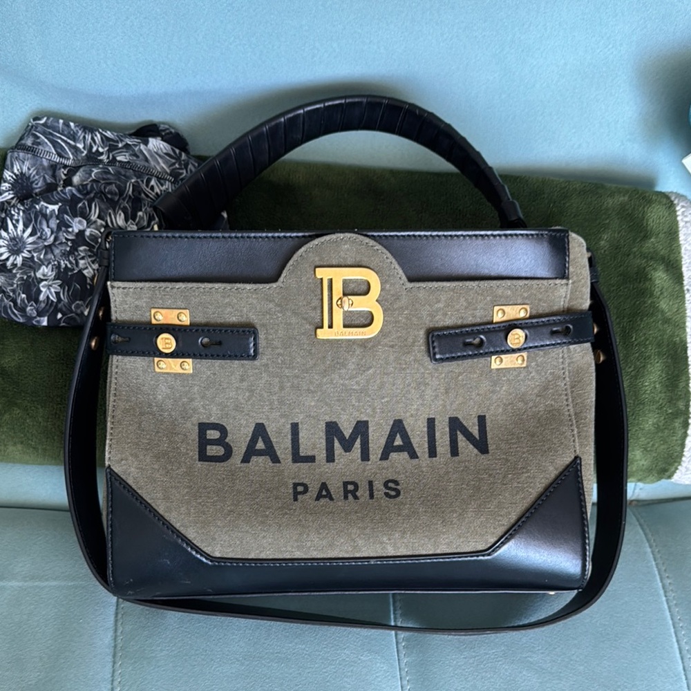 Balmain Paris Black and army green Handbag